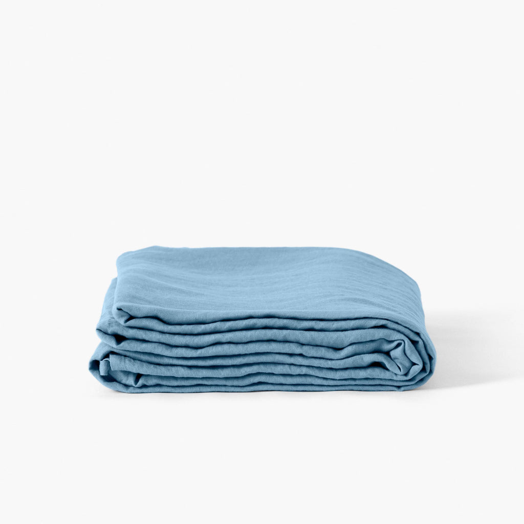 Flatsheet in Washed Linen Songe Baltic Blue - Carré Blanc Canada