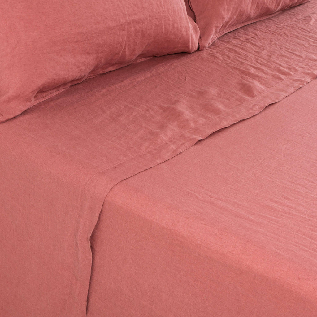 Flatsheet in Washed Linen Songe Rosewood - Carré Blanc Canada