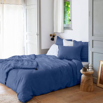 Duvet Cover in Linen and Washed Cotton Songe China Blue - Carré Blanc Canada