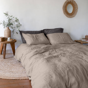 Duvet Cover in Linen and Washed Cotton Songe Beige Grey - Carré Blanc Canada