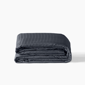 Duvet Cover in Jacquard Cotton Sateen Dots and Stripes Prestige Midnight Blue - Carré Blanc Canada