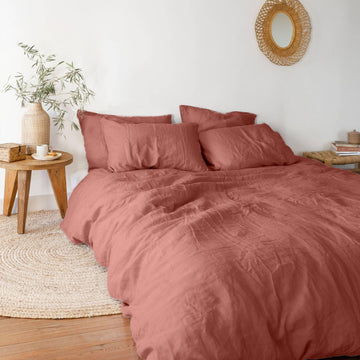 Duvet Cover in Linen and Washed Cotton Songe Terracotta - Carré Blanc Canada