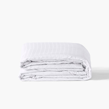 Duvet Cover in Jacquard Cotton Sateen Dots and Stripes Prestige White - Carré Blanc Canada