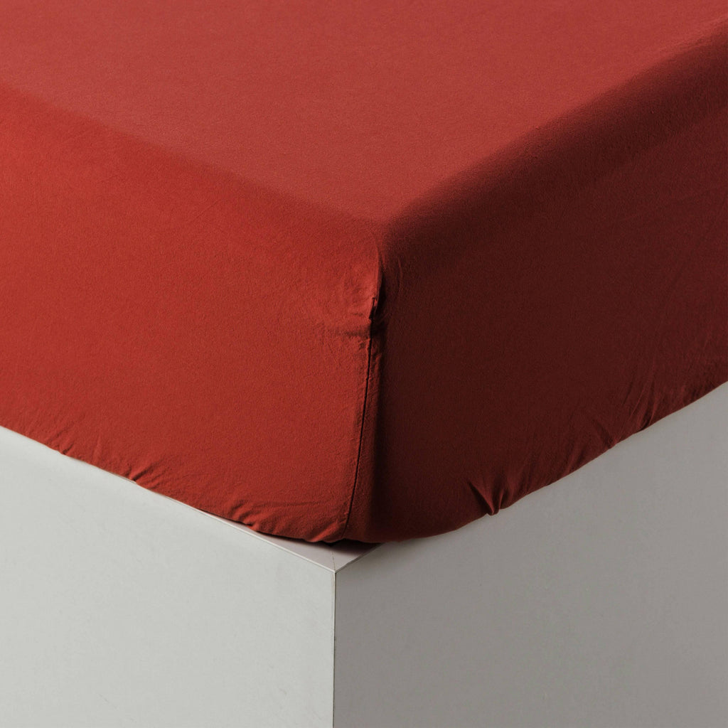 Fitted Sheet in Washed Cotton Songe Red - Carré Blanc Canada