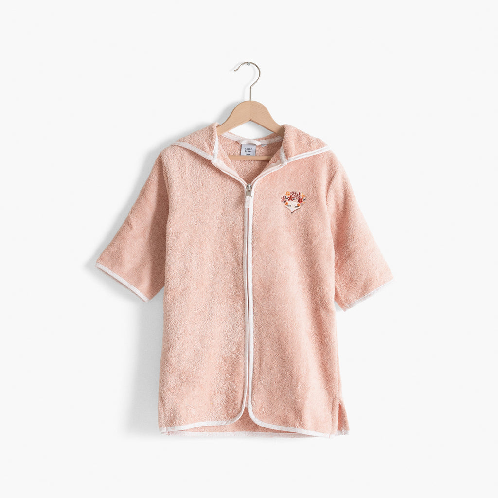 Illuminate old pink baby bathrobe in organic cotton with zip hood - Carré Blanc Canada